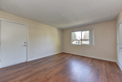 Entrance to the first floor apartment home.  Living room had hardwood inspired flooring and a large window.